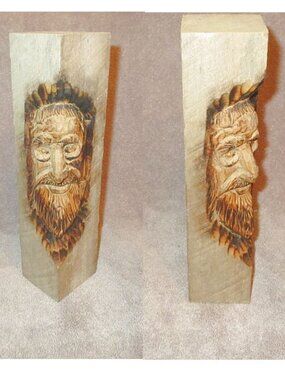 Charred Wood Tree Spirit Carving Old West Mountain Man Head Sculpture Gnome Sign